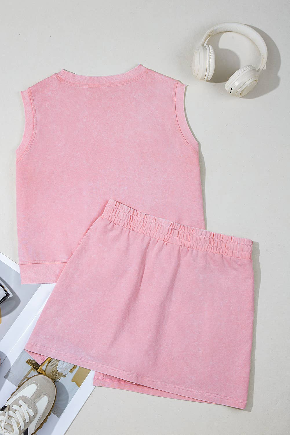 Mint Mineral-Wash Split Skirt Set