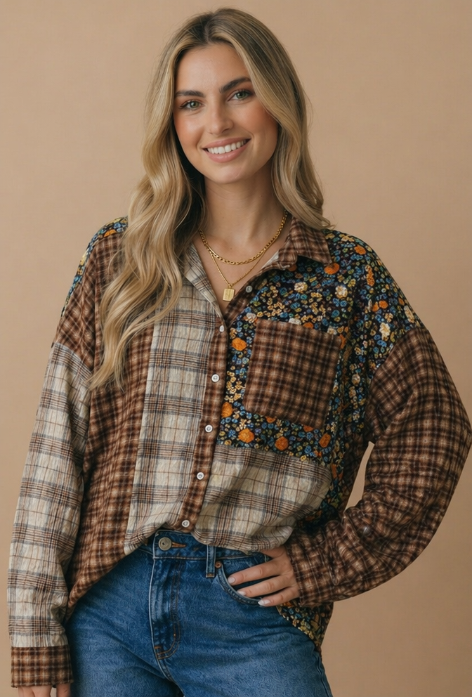 Harvest Patchwork Plaid Top