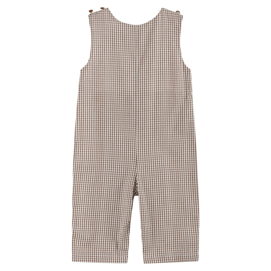 Brown Gingham Smocked Overalls