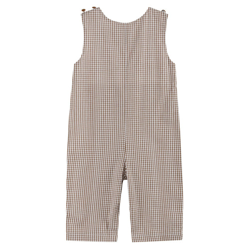 Brown Gingham Smocked Overalls