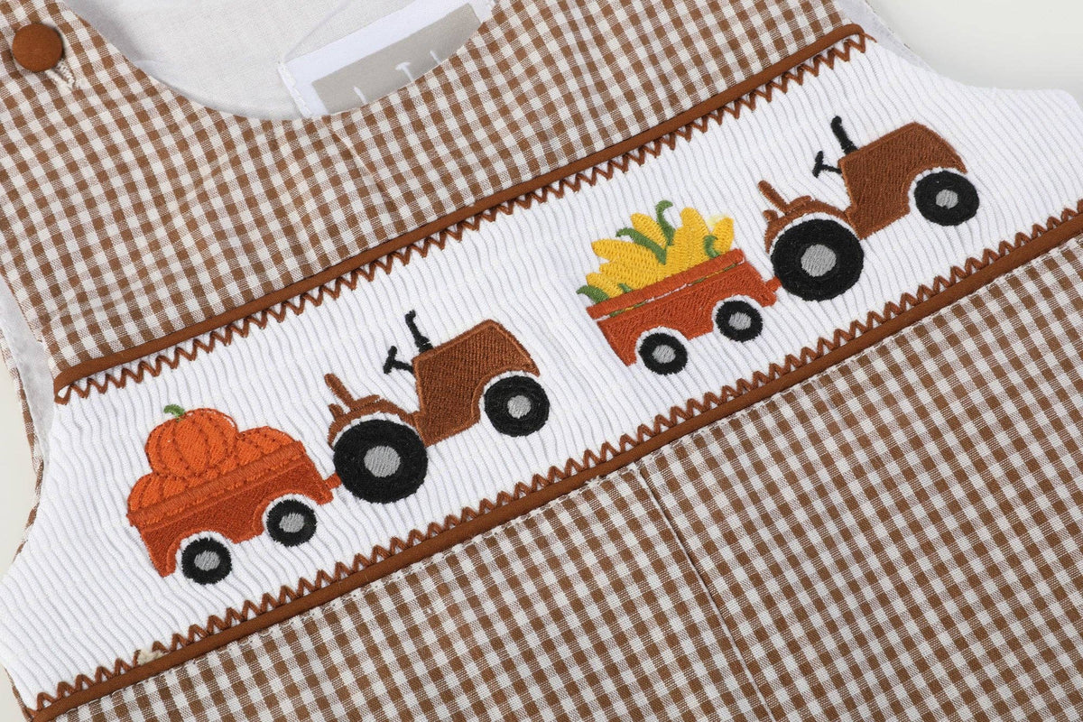 Brown Gingham Smocked Overalls