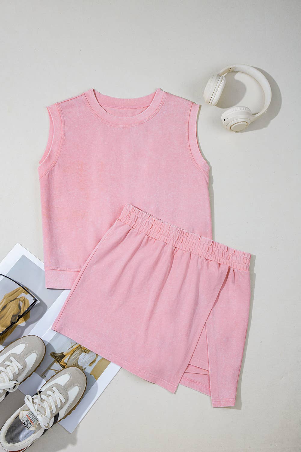 Mint Mineral-Wash Split Skirt Set