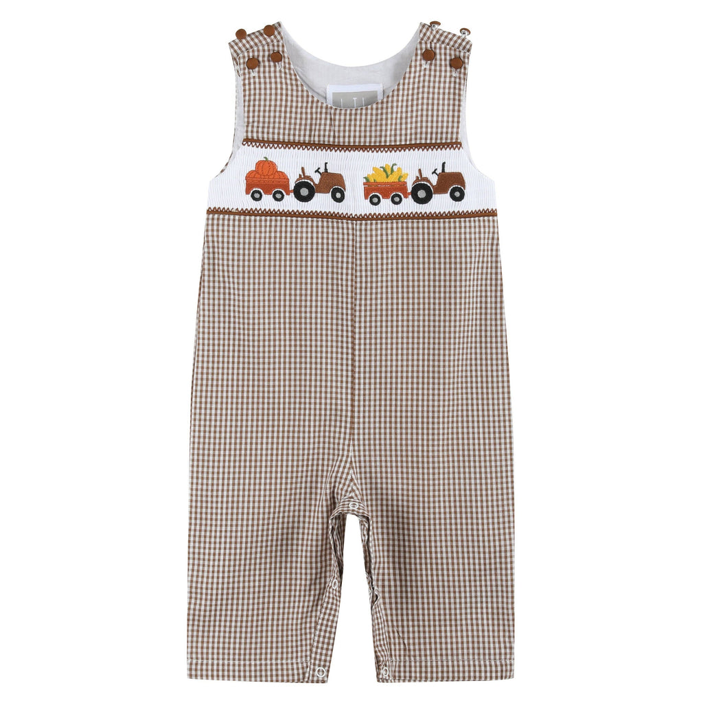 Brown Gingham Smocked Overalls