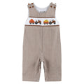 Brown Gingham Smocked Overalls