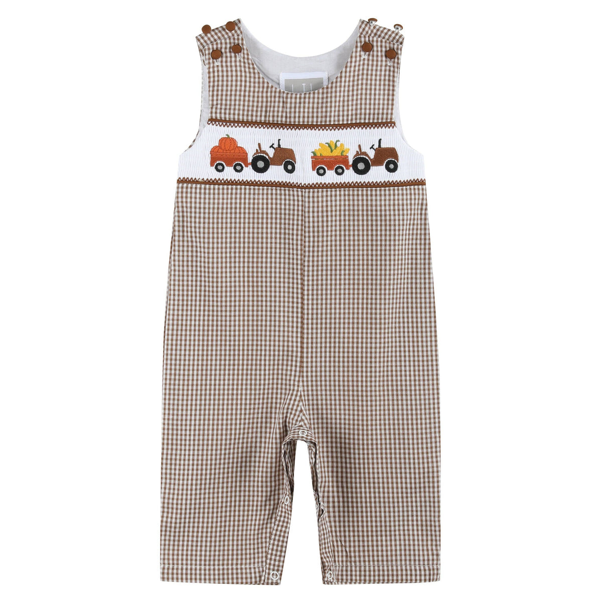 Brown Gingham Smocked Overalls