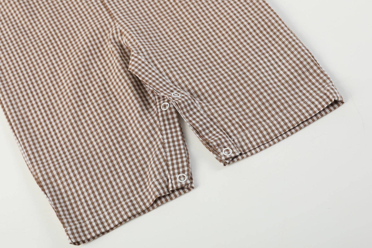 Brown Gingham Smocked Overalls