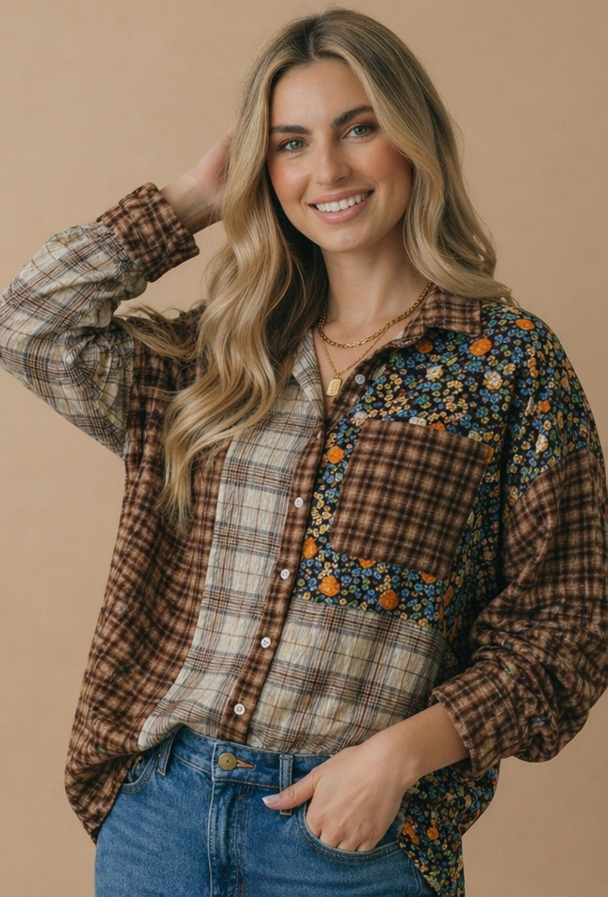 Harvest Patchwork Plaid Top